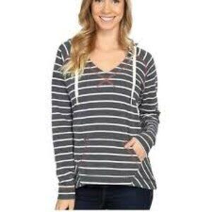 COLUMBIA TROPIC HAVEN STRIPES HOODIE SWEATSHIRT Navy/White Coral